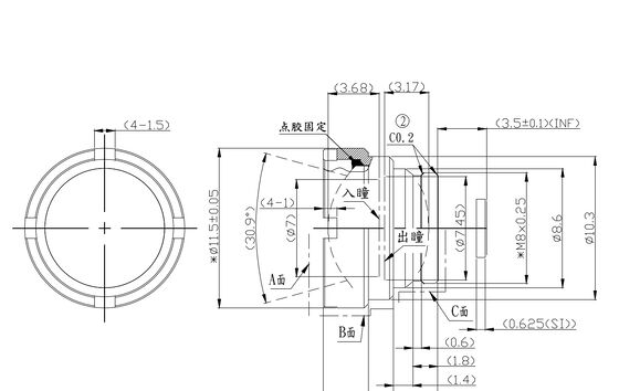 FWD-7 7mm F1.0 256×192@12μm LWIR 열영상 촬영용 8-12μm 파장을 가진 모터화 된 확대 렌즈